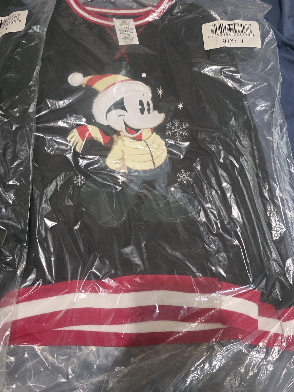 Kids Christmas Mickey Disney Black With Red And White Striped Sweater